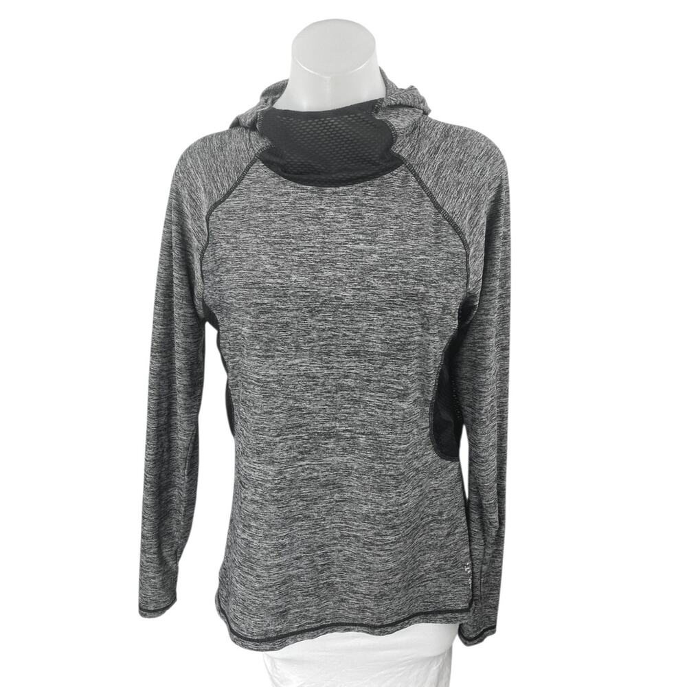 Reebok Gray Mesh Long Sleeve Activewear Sports Hooded Hoodie Sweatshirt Top Sz L